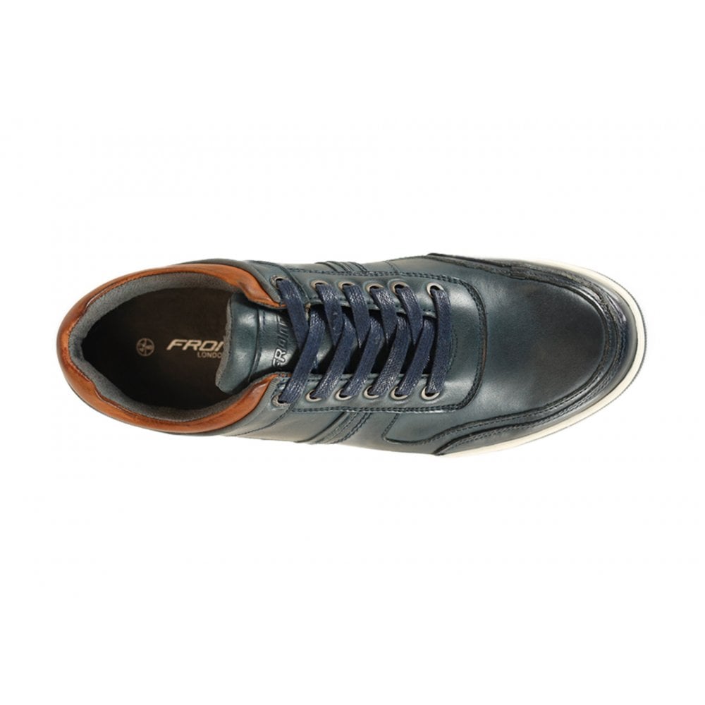 Front Men's Casual Leather Lace-up Trainers Navy: LC RENZO