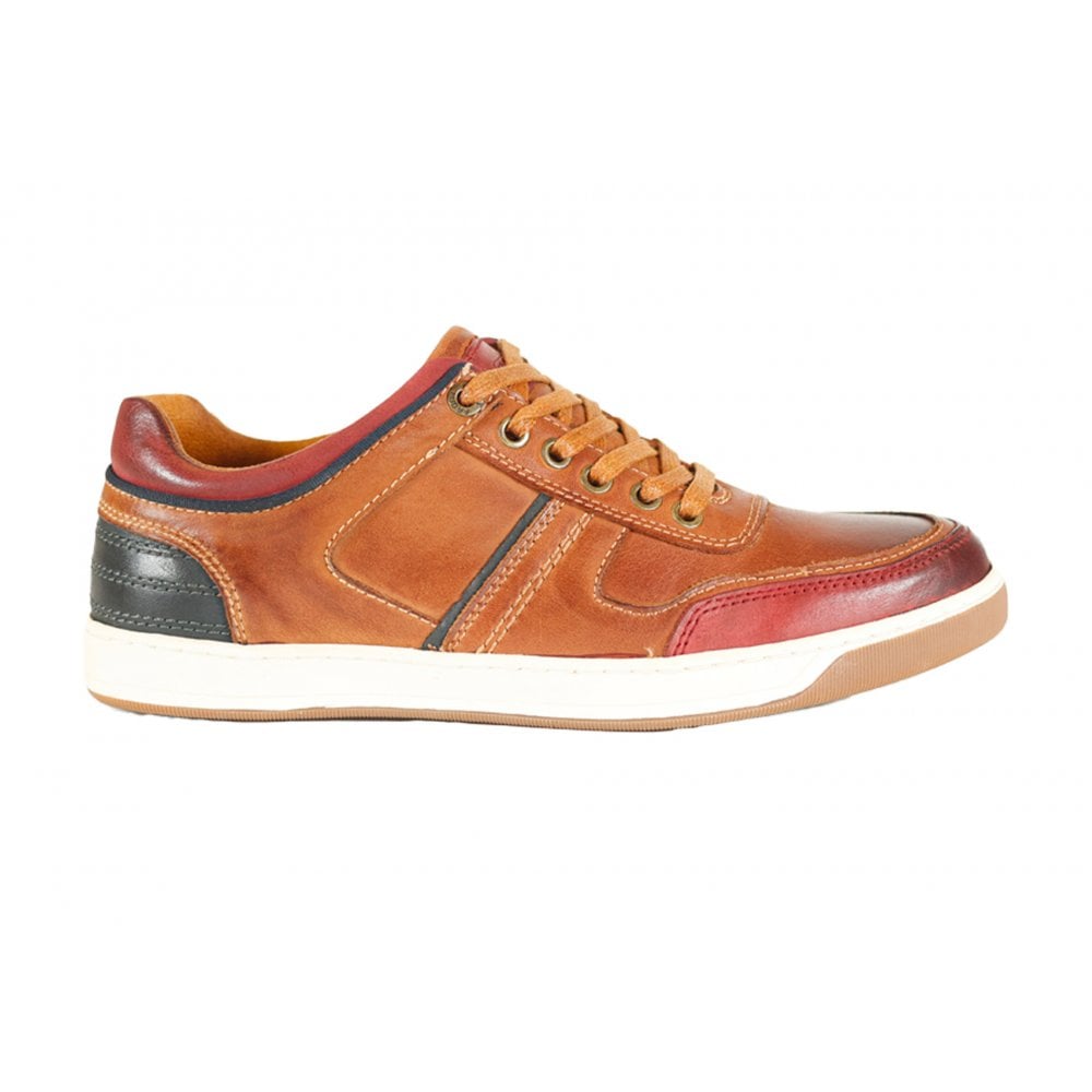 Front Men's Casual Leather Lace-up Trainers Tan: LC RENZO