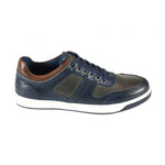 Front Men's Casual Leather Lace-up Trainers Navy/Grey: LC RENZO