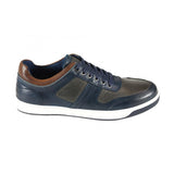 Front Men's Casual Leather Lace-up Trainers Navy/Grey: LC RENZO