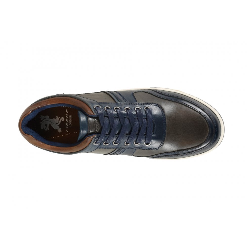 Front Men's Casual Leather Lace-up Trainers Navy/Grey: LC RENZO
