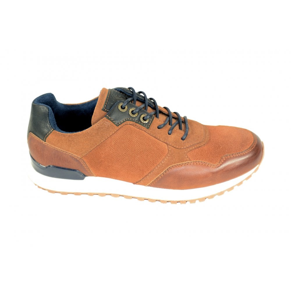 Front Classic Lace-up Style Trainers Tan/Navy: LC CHICAGO