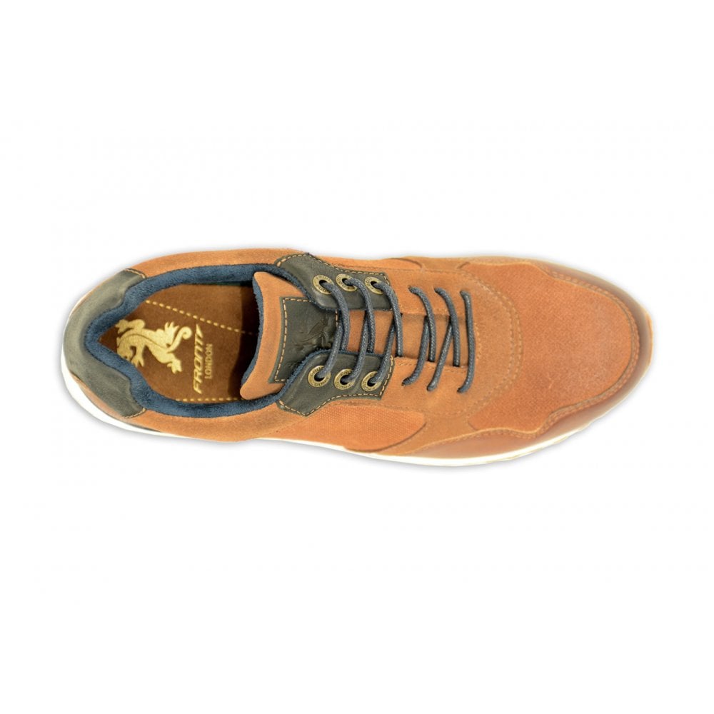Front Classic Lace-up Style Trainers Tan/Navy: LC CHICAGO