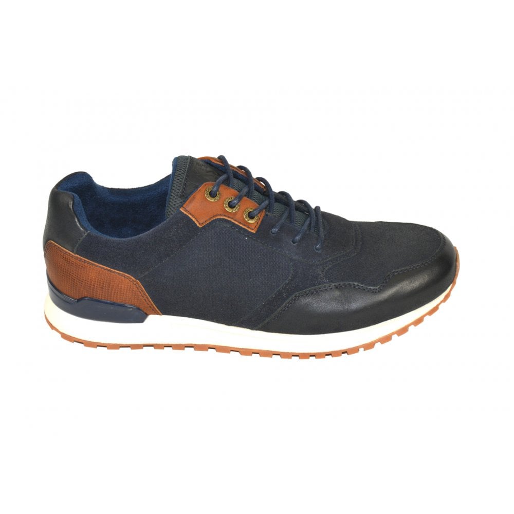 Front Classic Lace-up Style Trainers Navy/Tan: LC CHICAGO