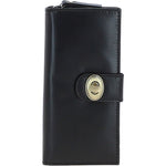 Ashwood Women's Leather Long Purse with Turnlock, Zip Pocket & Card Slots Black: V-91