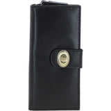Ashwood Women's Leather Long Purse with Turnlock, Zip Pocket & Card Slots Black: V-91