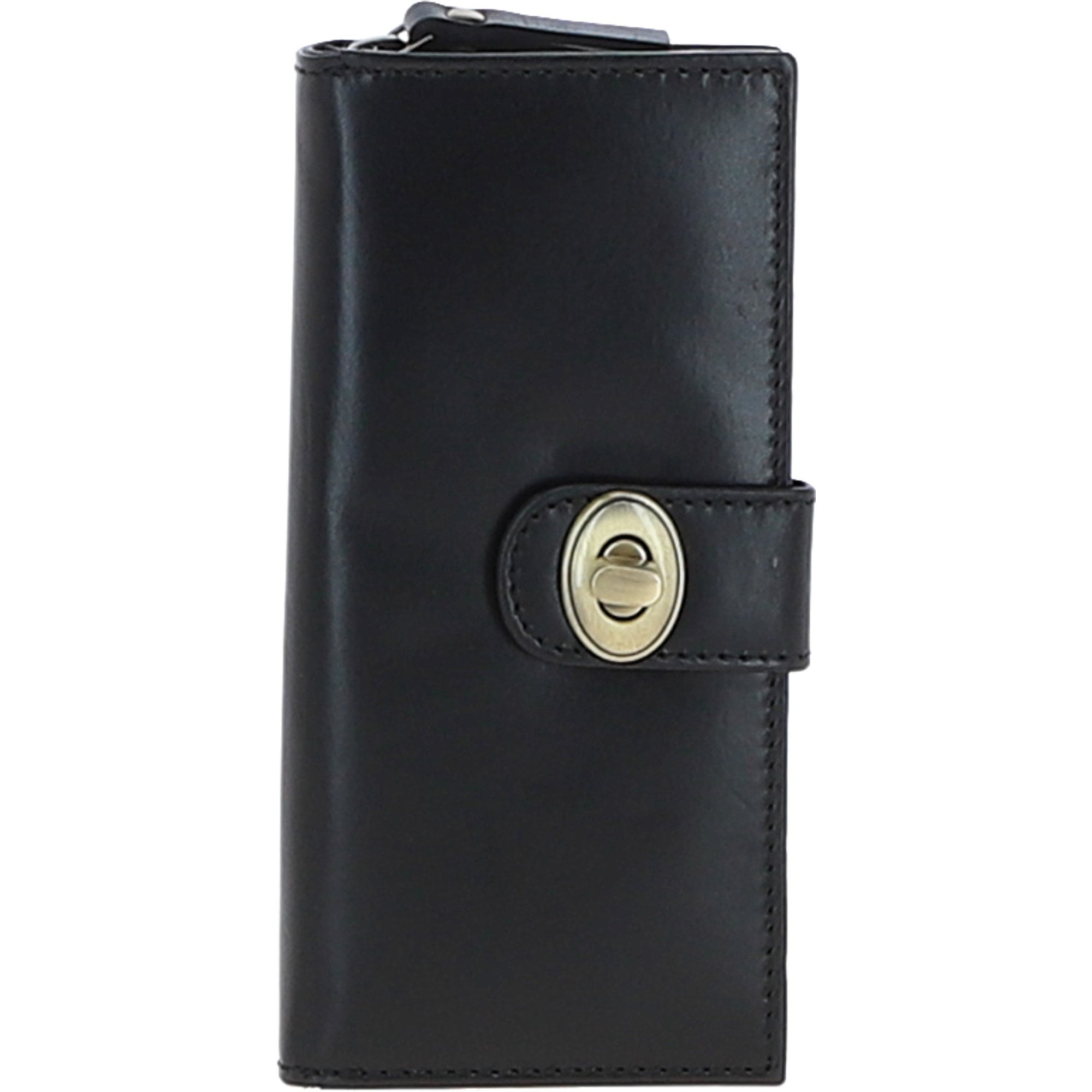 Ashwood Women's Leather Long Purse with Turnlock, Zip Pocket & Card Slots Black: V-91