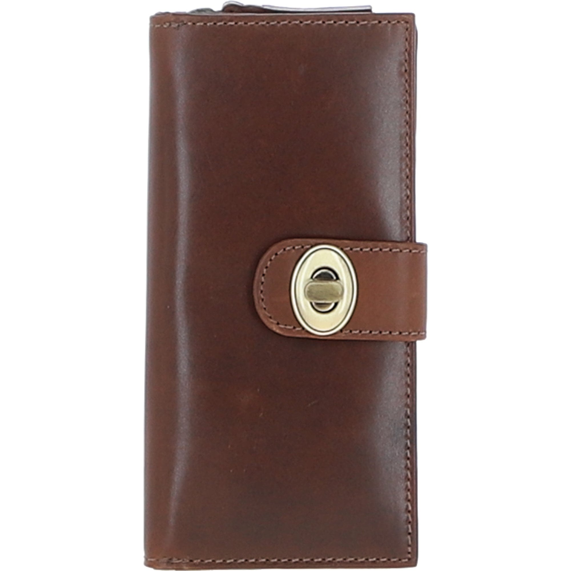 Ashwood Women's Leather Long Purse with Turnlock, Zip Pocket & Card Slots Brown: V-91