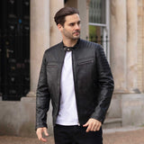 Mens Leather Biker Jacket Black: G-6200
