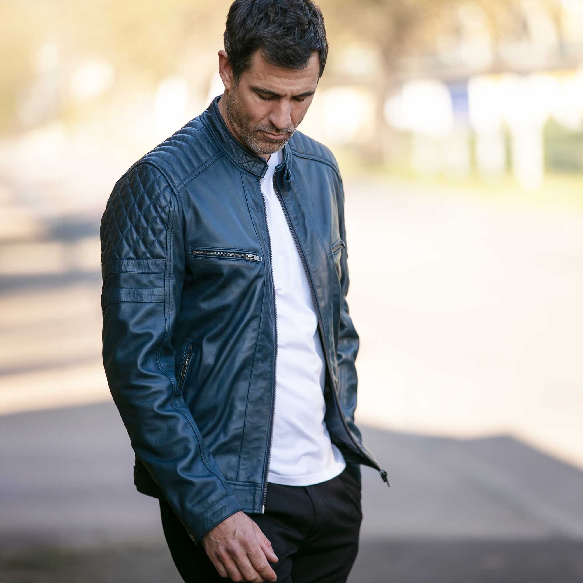 Ashwood Premium Leather Mens Vintage Biker Jacket Navy: AWM-N2