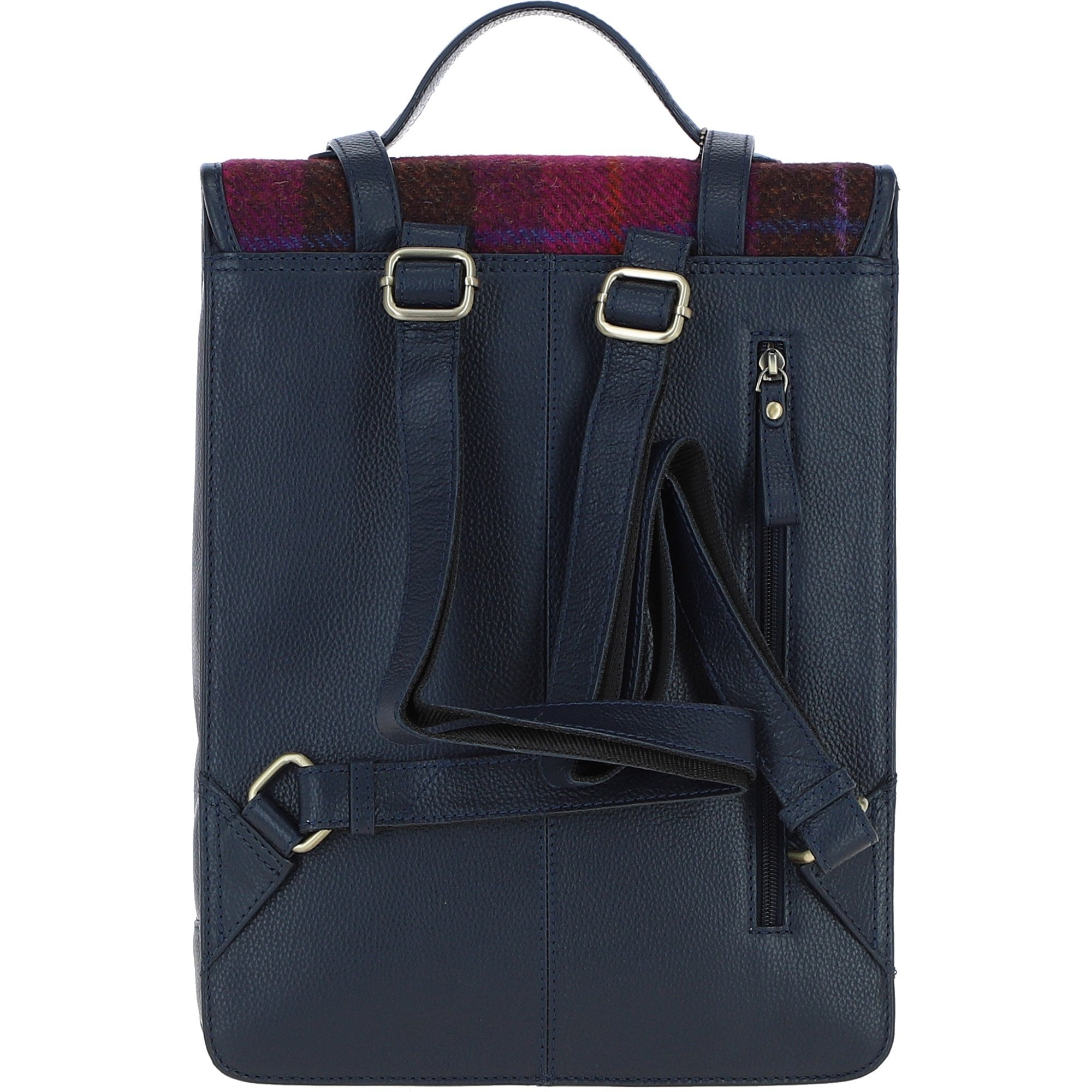 Ashwood Leather & Harris Tweed® Cloth Large Backpack with Twist Lock Navy/Pink: TW-38-06-NP