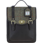 Ashwood Leather & Harris Tweed® Cloth Medium Backpack with Twist Lock Brown/Green: TW-37-09-BG