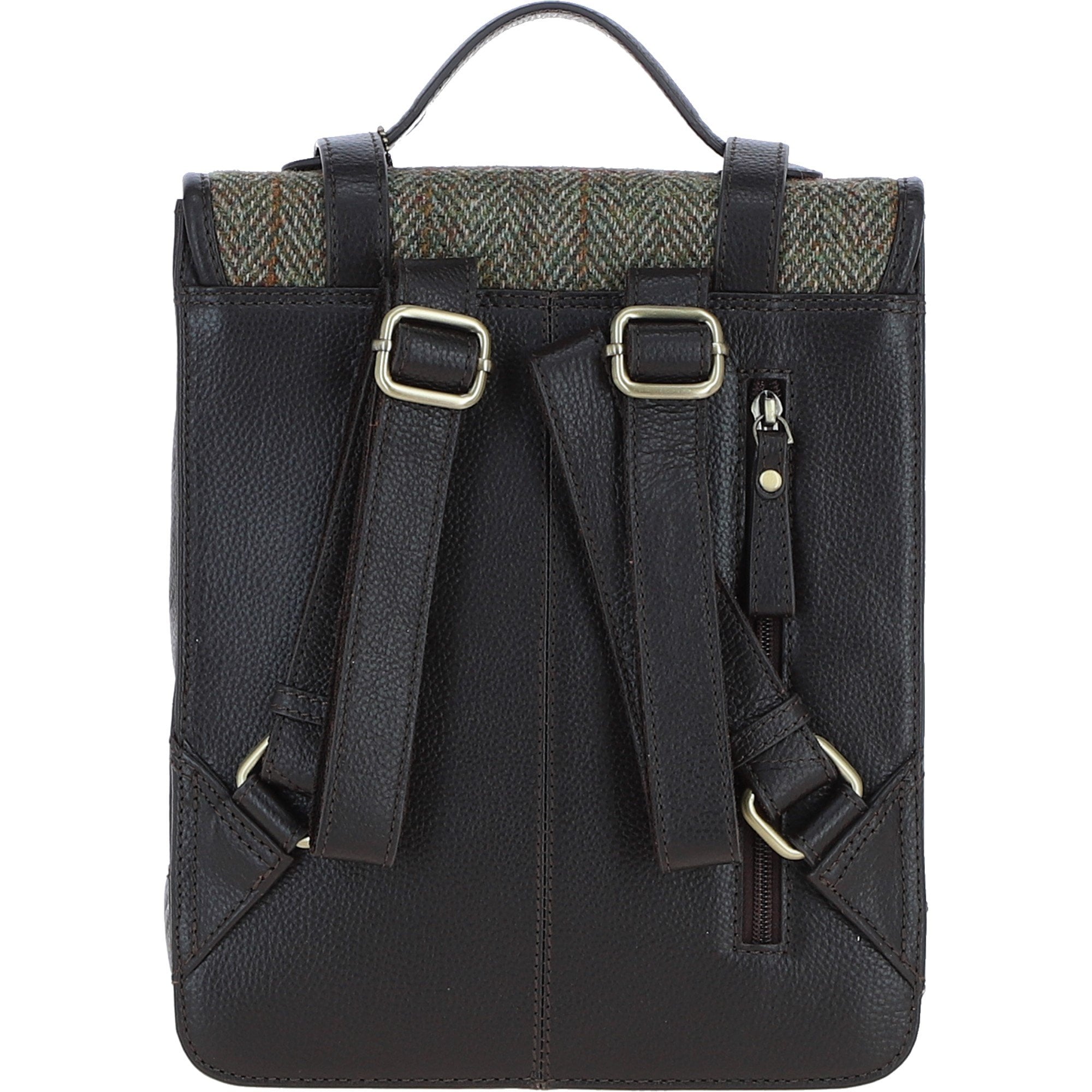 Ashwood Leather & Harris Tweed® Cloth Medium Backpack with Twist Lock Brown/Green: TW-37-09-BG