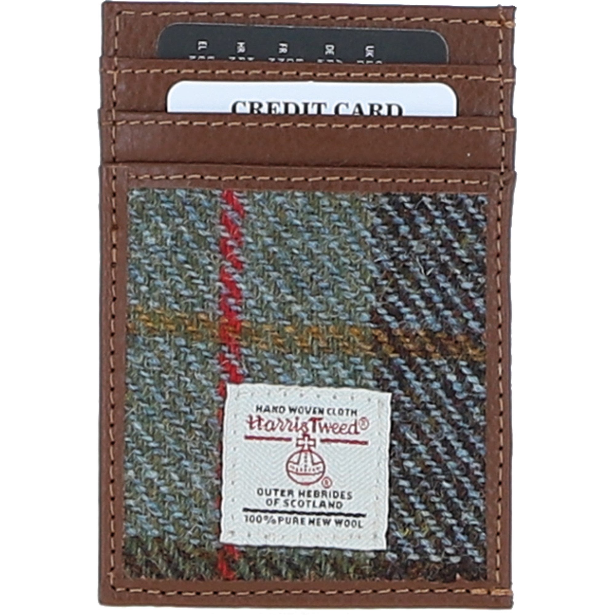 Ashwood Leather & Harris Tweed® Cloth Stylish Flat Card Holder Tan/Mcload: TW-52-02-TM