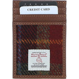 Ashwood Leather & Harris Tweed® Cloth Stylish Flat Card Holder Tan/Green/Red: TW-52-08-TR