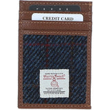 Ashwood Leather & Harris Tweed® Cloth Stylish Flat Card Holder Tan/Navy: TW-52-11-TN