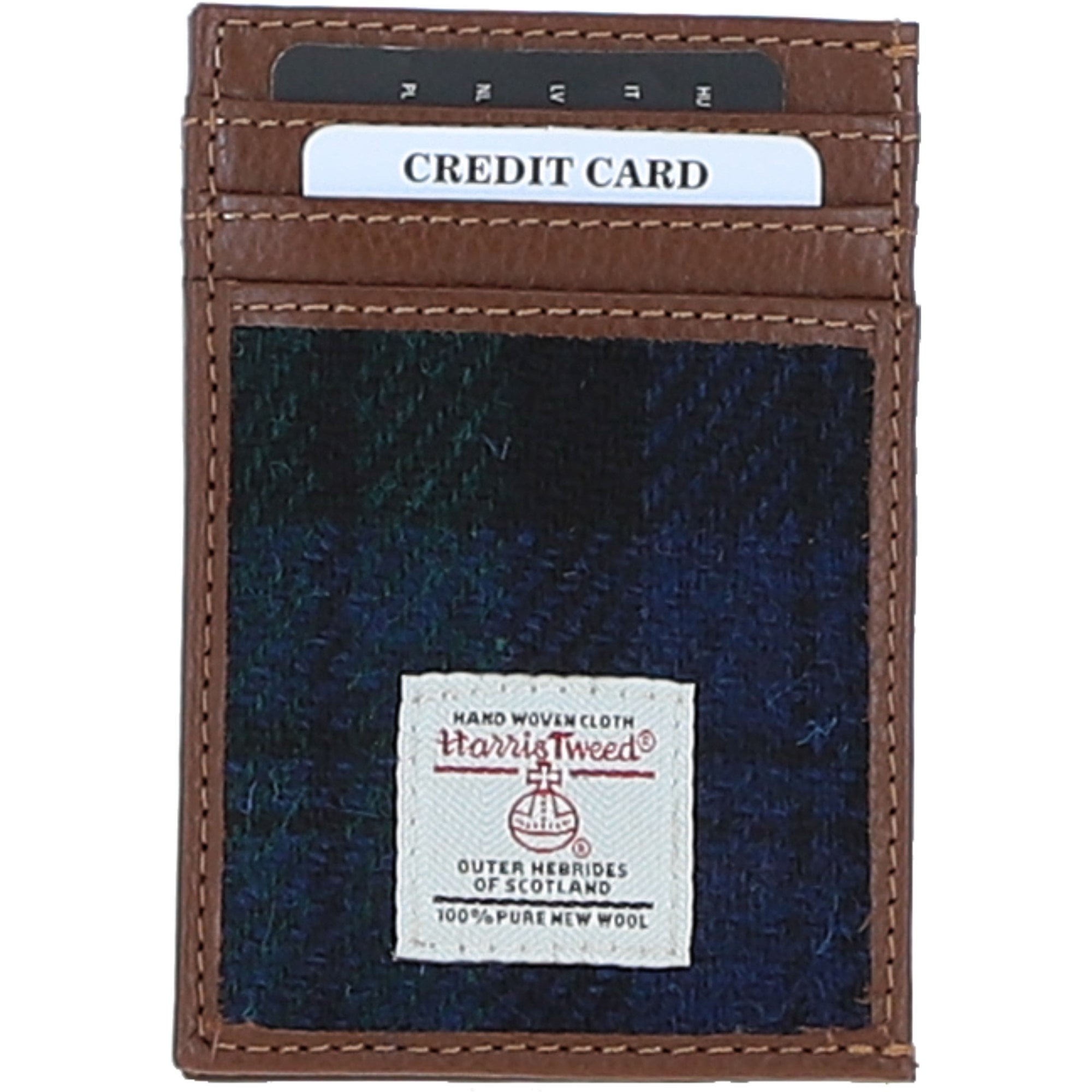 Ashwood Leather & Harris Tweed® Cloth Stylish Flat Card Holder Tan/Watch: TW-52-04-TW