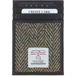 Ashwood Leather & Harris Tweed® Cloth Stylish Flat Card Holder Brown/Green: TW-52-09-BG
