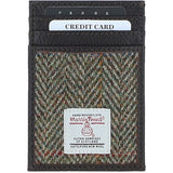 Ashwood Leather & Harris Tweed® Cloth Stylish Flat Card Holder Brown/Green: TW-52-09-BG
