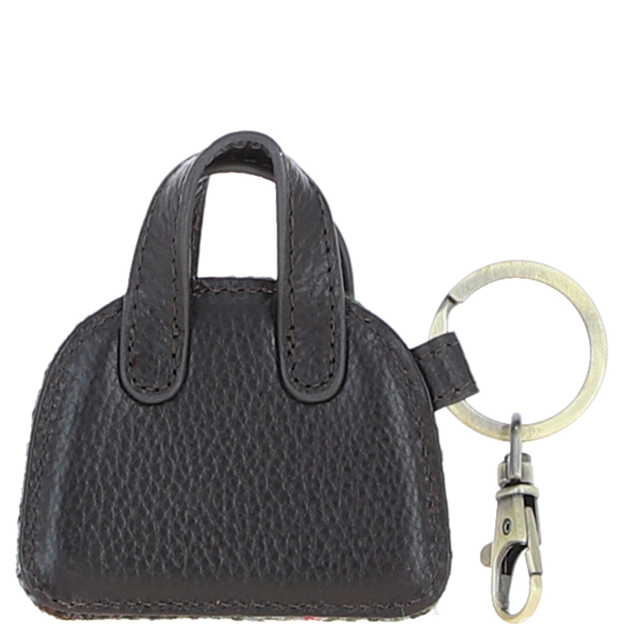 Ashwood Leather & Harris Tweed® Cloth Flat Miniature Handbag Keyring Brown/Mcload : TW-51-01-BM