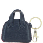 Ashwood Leather & Harris Tweed® Cloth Flat Miniature Handbag Keyring Navy/Pink: TW-51-06-NP