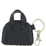 Ashwood Leather & Harris Tweed® Cloth Flat Miniature Handbag Keyring Black/White: TW-51-12-BW