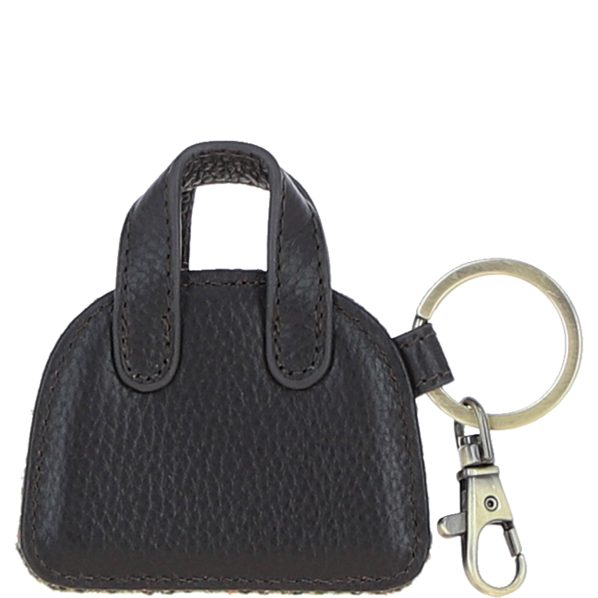 Ashwood Leather & Harris Tweed® Cloth Flat Miniature Handbag Keyring Brown/Green: TW-51-09-BG