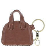 Ashwood Leather & Harris Tweed® Cloth Flat Miniature Handbag Keyring Tan/Navy: TW-51-11-TN