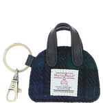 Ashwood Leather & Harris Tweed® Cloth Flat Miniature Handbag Keyring Black/Watch: TW-51-03-BW