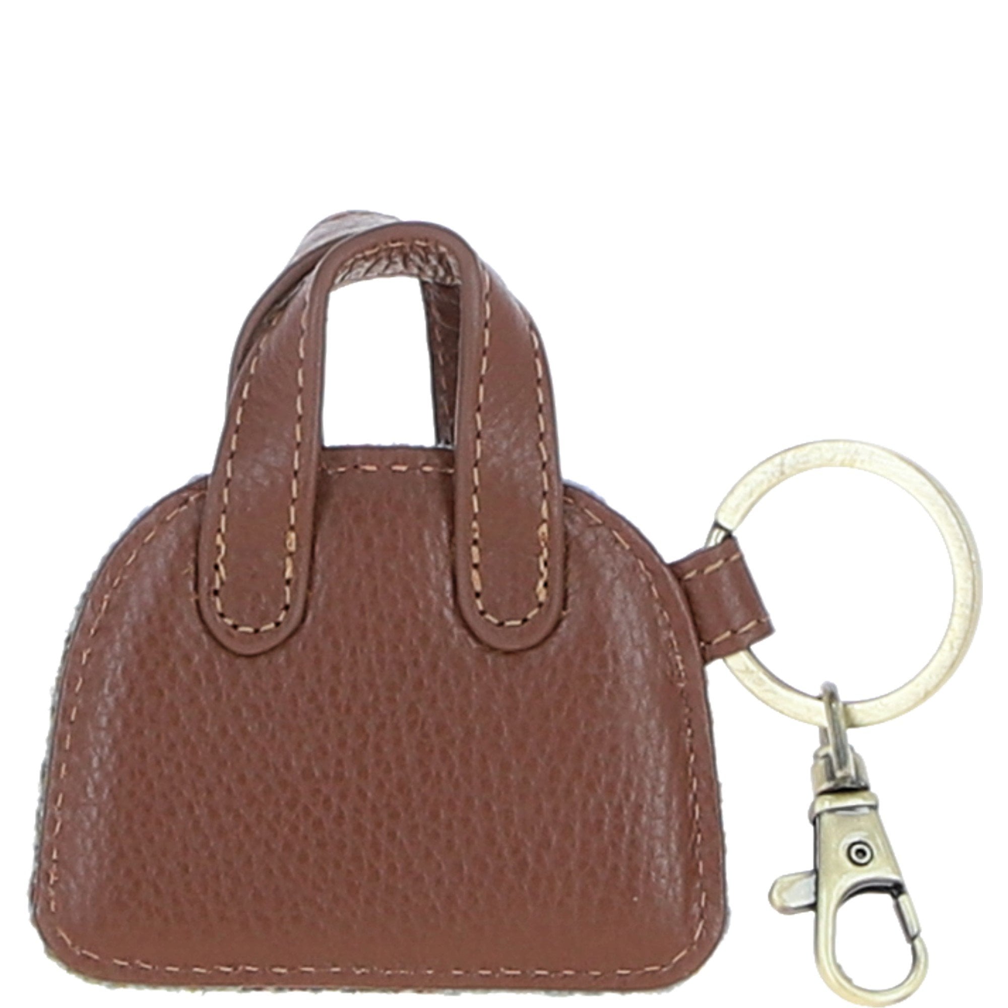 Ashwood Leather & Harris Tweed® Cloth Flat Miniature Handbag Keyring Tan/Mcload: TW-51-02-TM