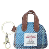 Ashwood Leather & Harris Tweed® Cloth Flat Miniature Handbag Keyring Tan/LT Blue: TW-51-05-TB