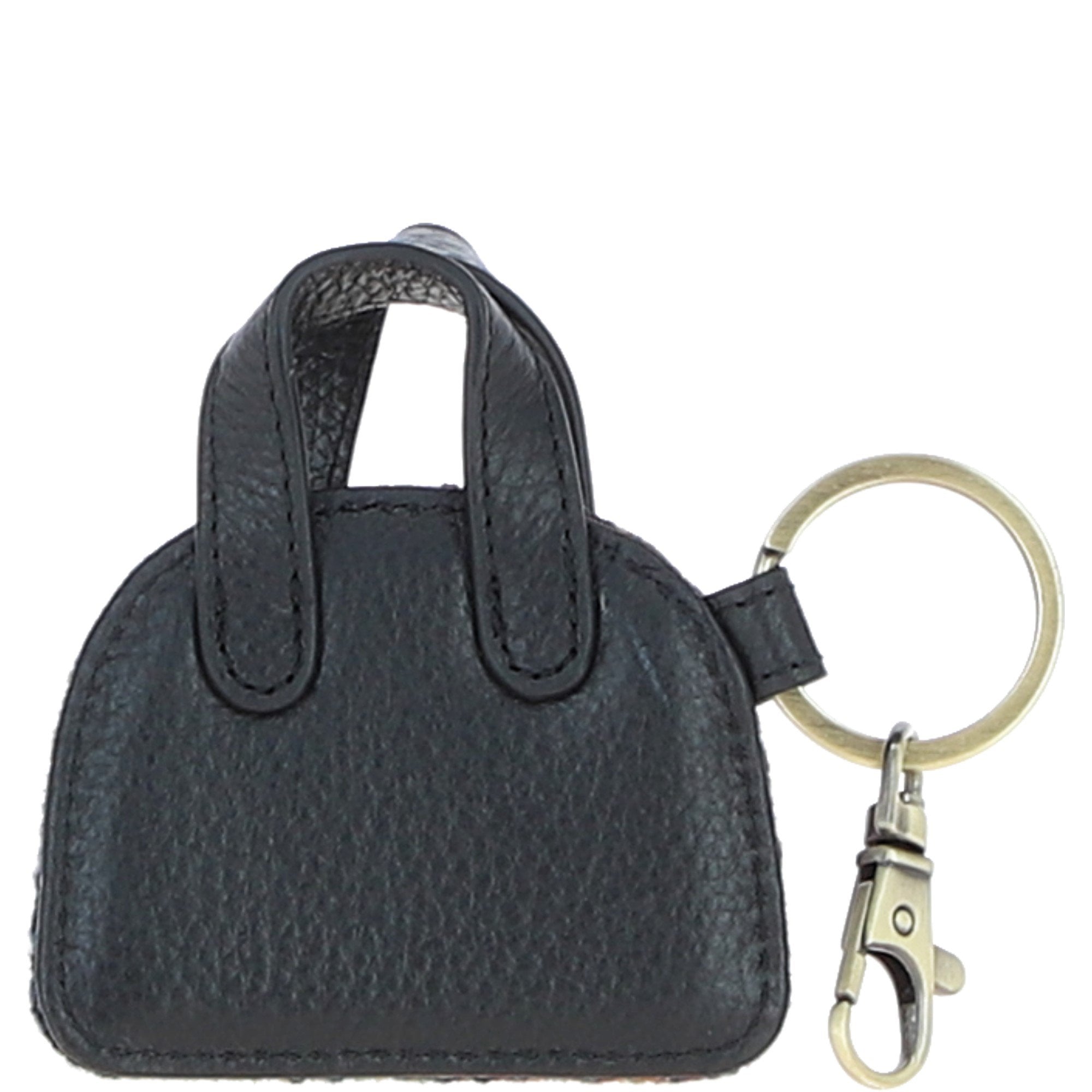 Ashwood Leather & Harris Tweed® Cloth Flat Miniature Handbag Keyring Brown/Green/Red: TW-51-07-BR