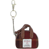 Ashwood Leather & Harris Tweed® Cloth Micro Handbag Keychain Tan/Green/Red: TW-50-08-TR