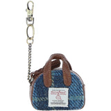 Ashwood Leather & Harris Tweed® Cloth Micro Handbag Keychain Tan/LT Blue: TW-50-05-TB