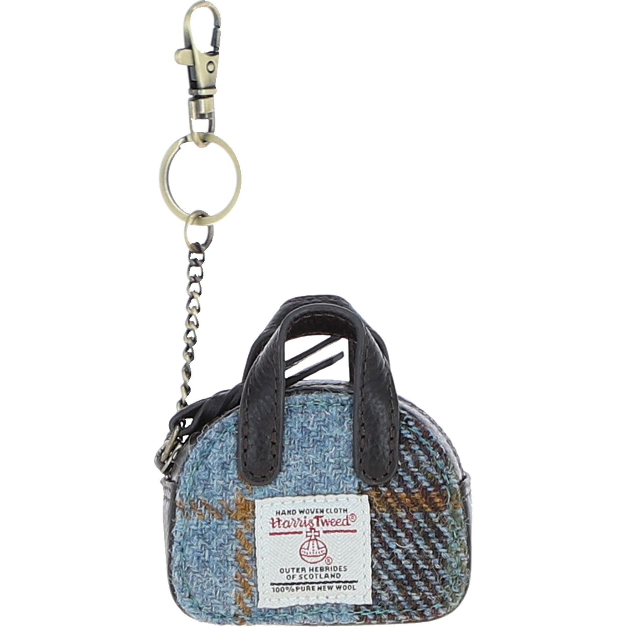 Ashwood Leather & Harris Tweed® Cloth Micro Handbag Keychain Brown/Mcload: TW-50-01-BM