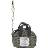 Ashwood Leather & Harris Tweed® Cloth Micro Handbag Keychain Brown/Green: TW-50-09-BG
