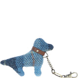 Authentic Harris Tweed® Cloth Dog-Shaped Keychain Made By Ashwood Leather Tan/LT Blue: TW-54-05-TB