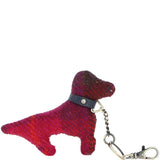 Authentic Harris Tweed® Cloth Dog-Shaped Keychain Made By Ashwood Leather Navy/Pink: TW-54-06-NP