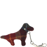 Authentic Harris Tweed® Cloth Dog-Shaped Keychain Made By Ashwood Leather Black/Green/Red: TW-54-07-BR