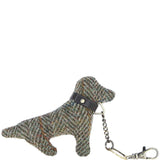 Authentic Harris Tweed® Cloth Dog-Shaped Keychain Made By Ashwood Leather Brown/Green: TW-54-09-BG
