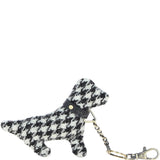 Authentic Harris Tweed® Cloth Dog-Shaped Keychain Made By Ashwood Leather Black/White: TW-54-12-BW