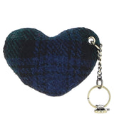 Authentic Harris Tweed® Cloth Heart-Shaped Keychain Made By Ashwood Leather Black/Watch: TW-53-03-BW