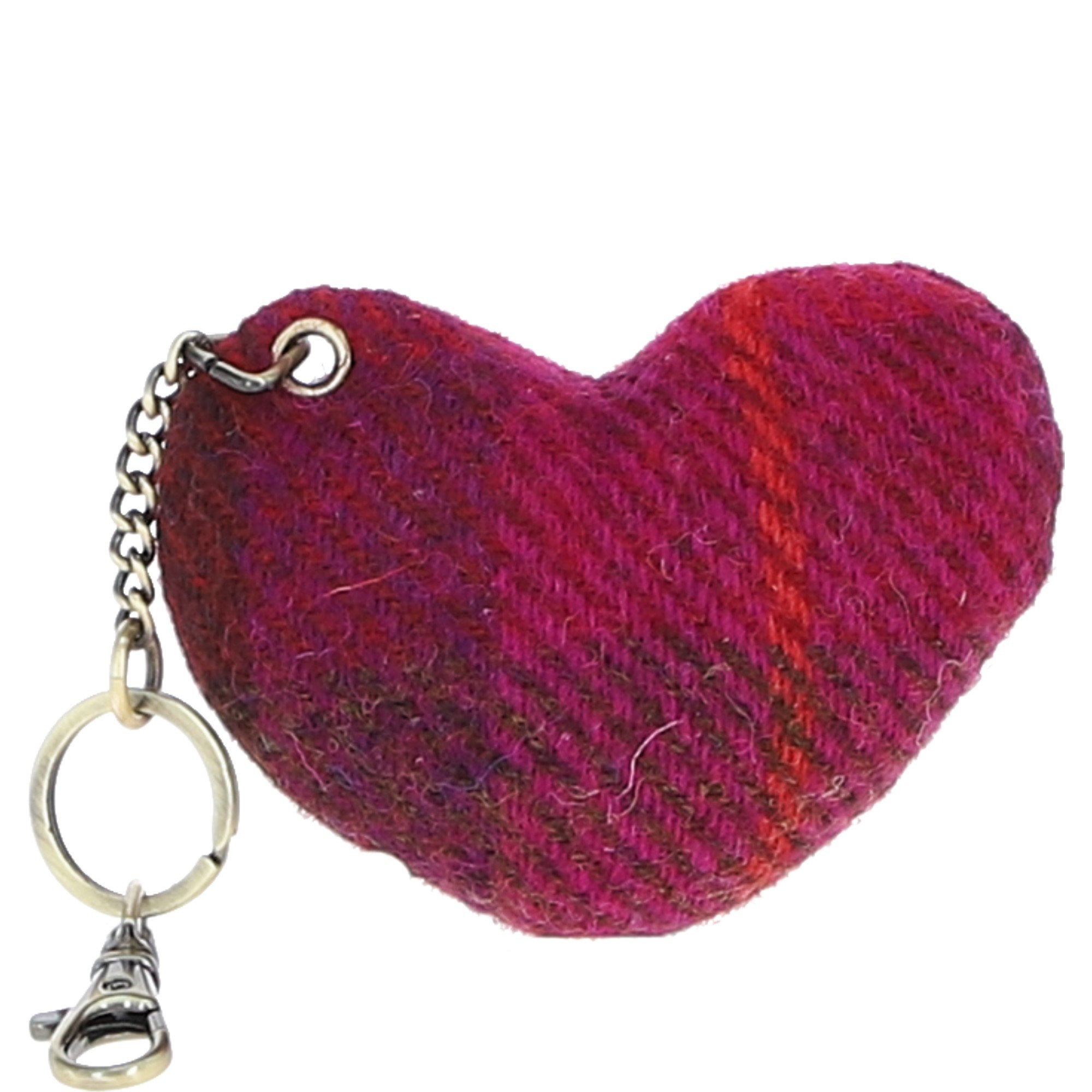 Authentic Harris Tweed® Cloth Heart-Shaped Keychain Made By Ashwood Leather Navy/Pink: TW-53-06-NP