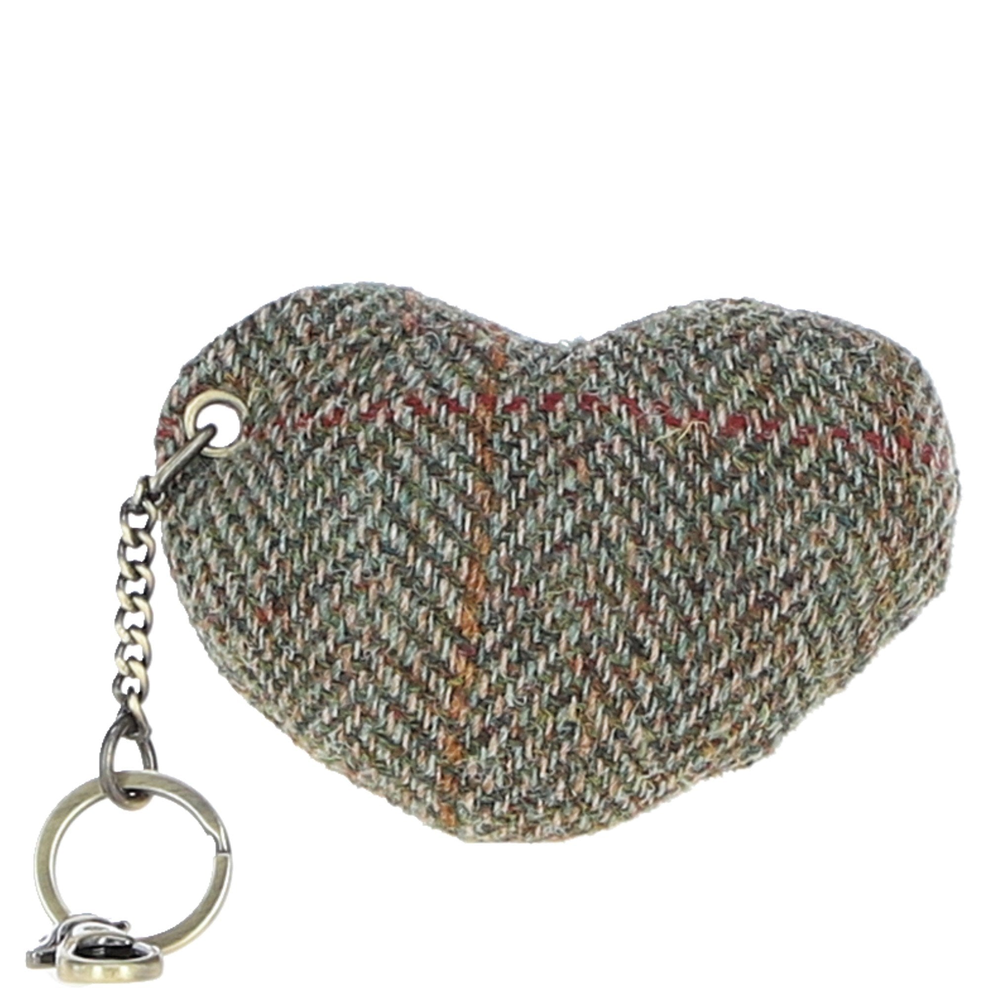 Authentic Harris Tweed® Cloth Heart-Shaped Keychain Made By Ashwood Leather Brown/Green: TW-53-09-BG