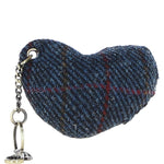 Authentic Harris Tweed® Cloth Heart-Shaped Keychain Made By Ashwood Leather Tan/Navy: TW-53-11-TN