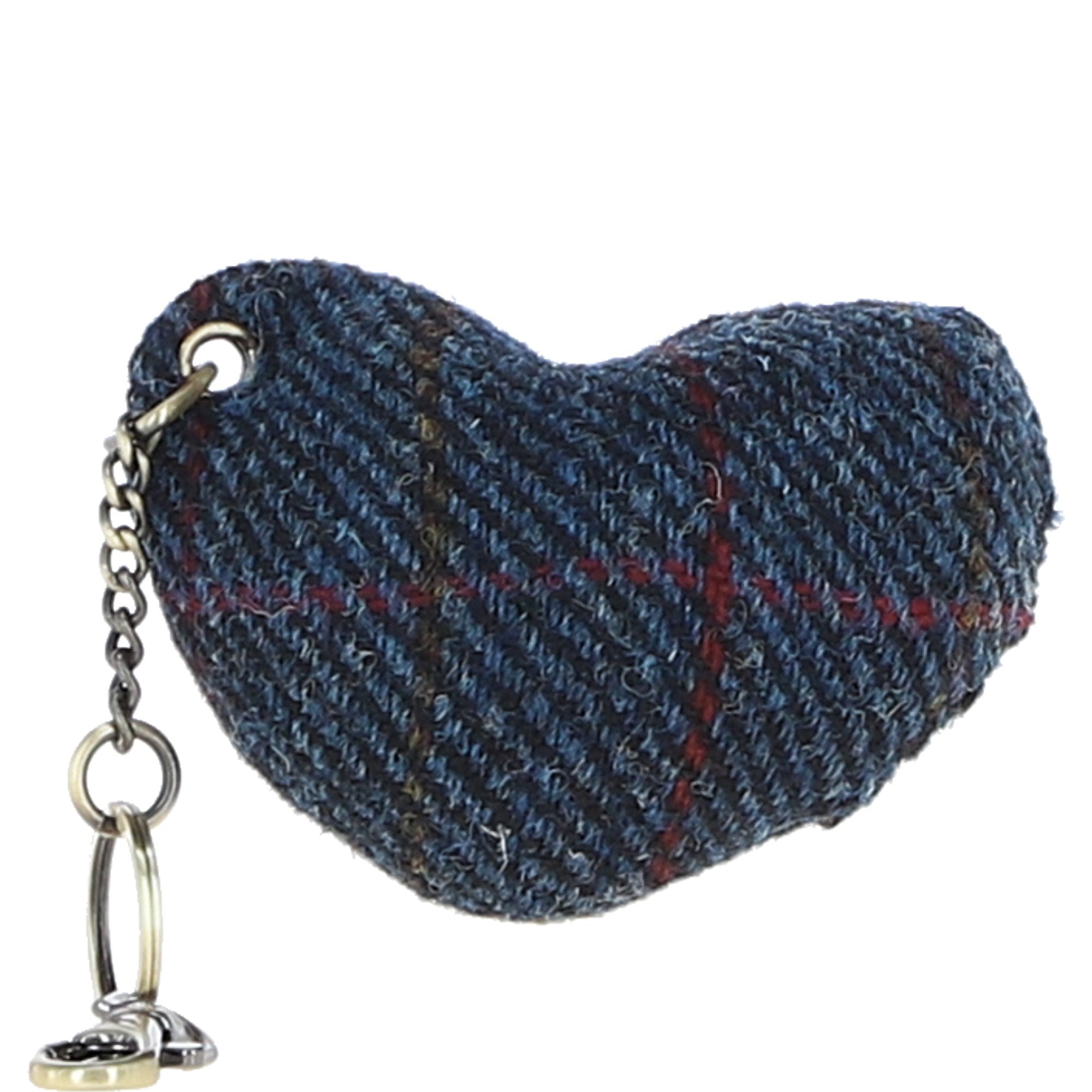 Authentic Harris Tweed® Cloth Heart-Shaped Keychain Made By Ashwood Leather Tan/Navy: TW-53-11-TN