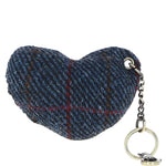 Authentic Harris Tweed® Cloth Heart-Shaped Keychain Made By Ashwood Leather Tan/Navy: TW-53-11-TN