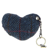 Authentic Harris Tweed® Cloth Heart-Shaped Keychain Made By Ashwood Leather Tan/Navy: TW-53-11-TN