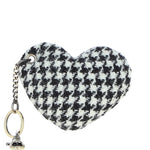 Authentic Harris Tweed® Cloth Heart-Shaped Keychain Made By Ashwood Leather Black/White: TW-53-12-BW