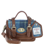 Ashwood Leather & Harris Tweed® Cloth Micro Satchel Bag with Twist Lock Tan/LT Blue:TW-36-05-TB